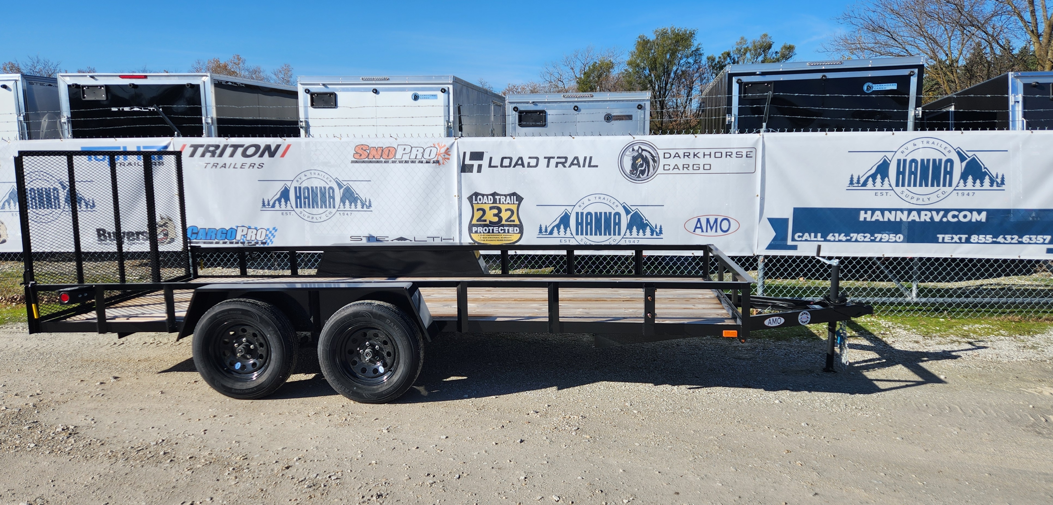 AMO 76 X 16 Steel Tandem Axle Utility Trailer with Ramp Gate and 12" High Side Rails